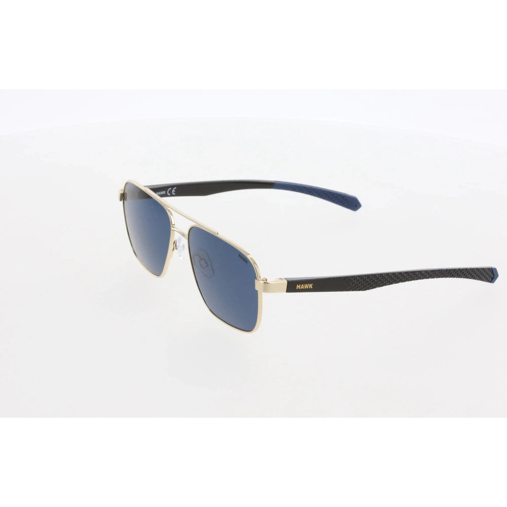 Men's Geometric Sunglasses, Yellow Metal Frame, Blue Organic Lenses, UV Protection – HAWK 2113 02