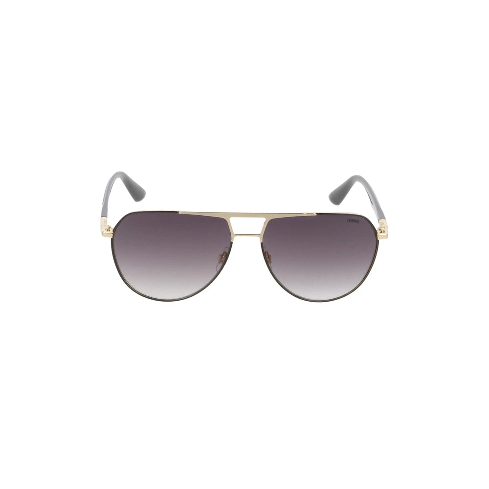 Men's Geometric Sunglasses, Yellow Metal Frame, Smoked Gradient Lenses, UV Protection – HAWK 2111 01