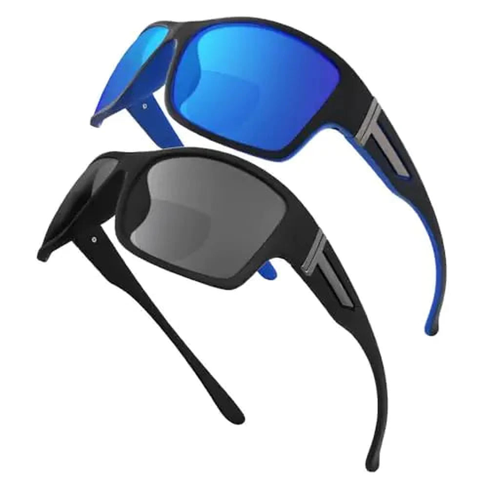 Men's Bifocal Sunglasses, TR90 Wrap-Around Frame, UV400, Built-In Readers for Driving & Outdoors, 2-Pack – YOBOCO