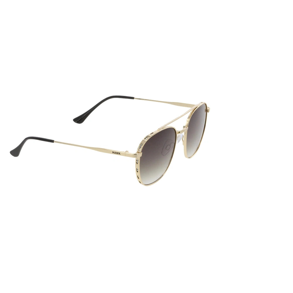 Unisex Geometric Sunglasses, Yellow Metal Frame, Brown Gradient Lenses, UV Protection – HAWK 2114 01