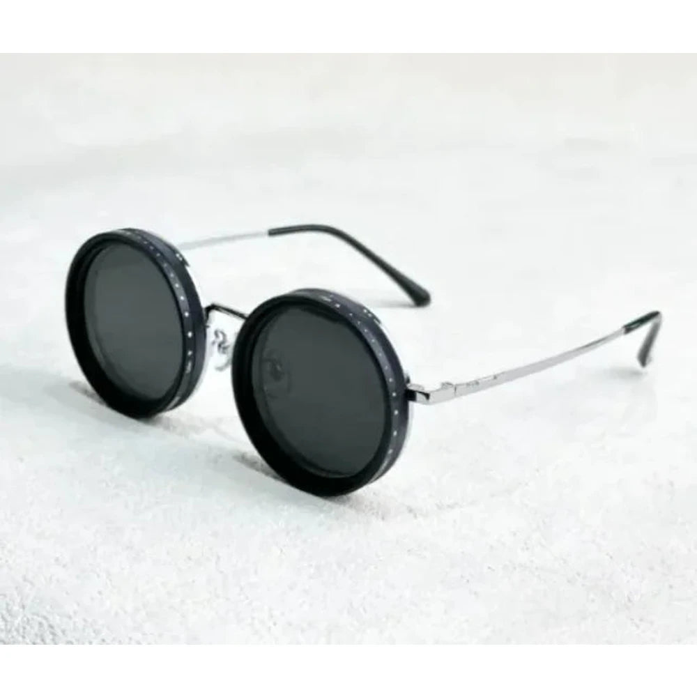 Unisex Handcrafted Round Sunglasses, Lightweight Plastic Frame, UV Protection, Artisan Design - LUXOM