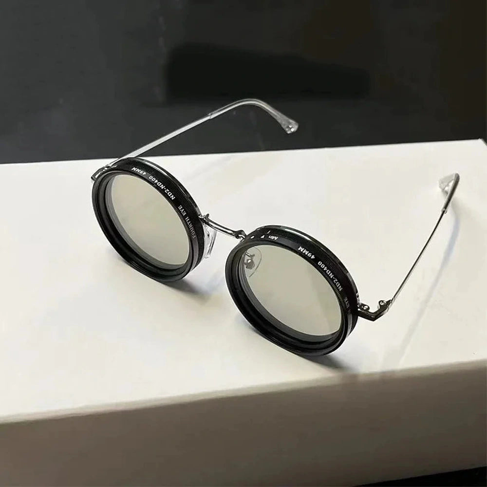 Unisex Handcrafted Round Sunglasses, Lightweight Plastic Frame, UV Protection, Artisan Design - LUXOM
