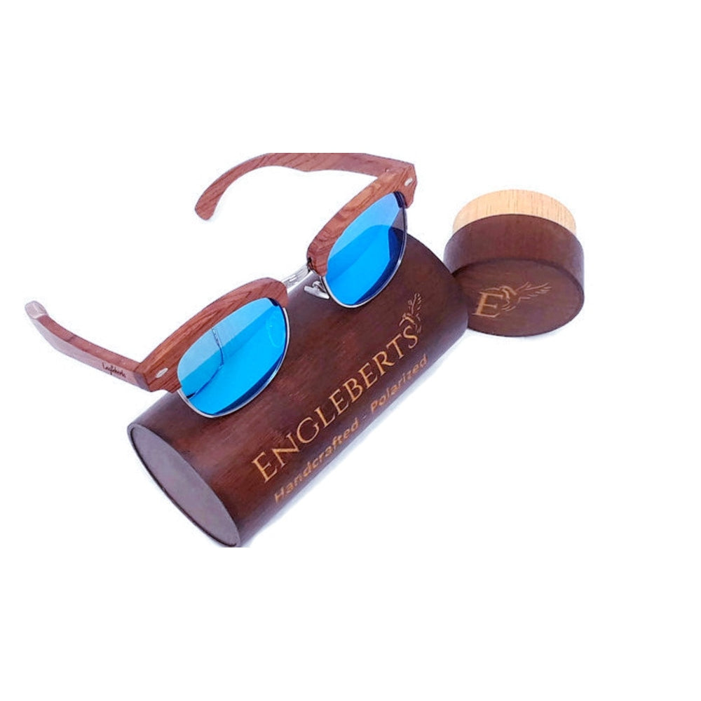 100% Real Brazilian Pear Sandalwood Sunglasses With Ice Blue Lenses - Engleberts