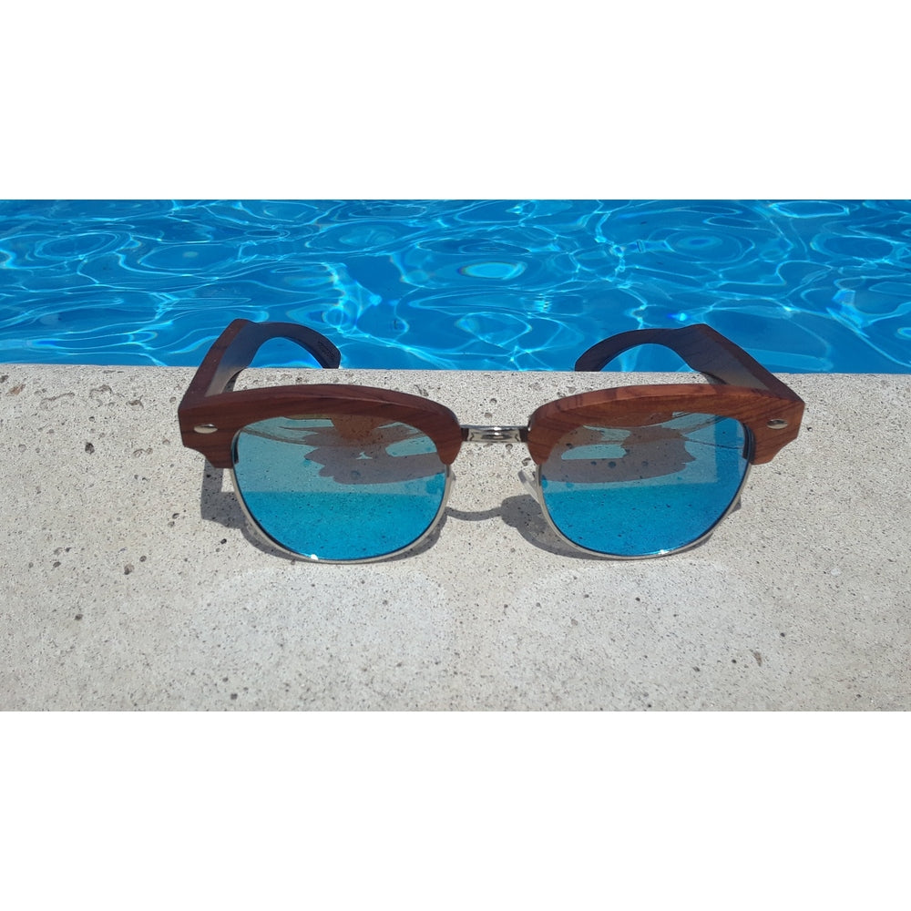 100% Real Brazilian Pear Sandalwood Sunglasses With Ice Blue Lenses - Engleberts