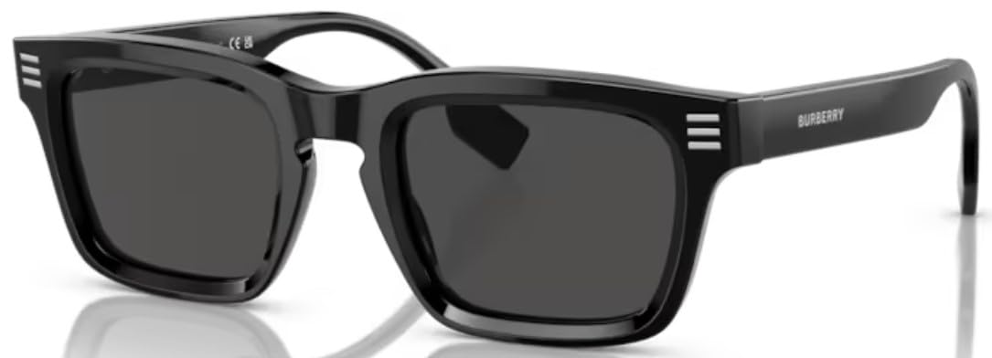 Burberry BE4403 Women's Rectangle Sunglasses, Black Full Rim Frame & Dark Grey Lenses