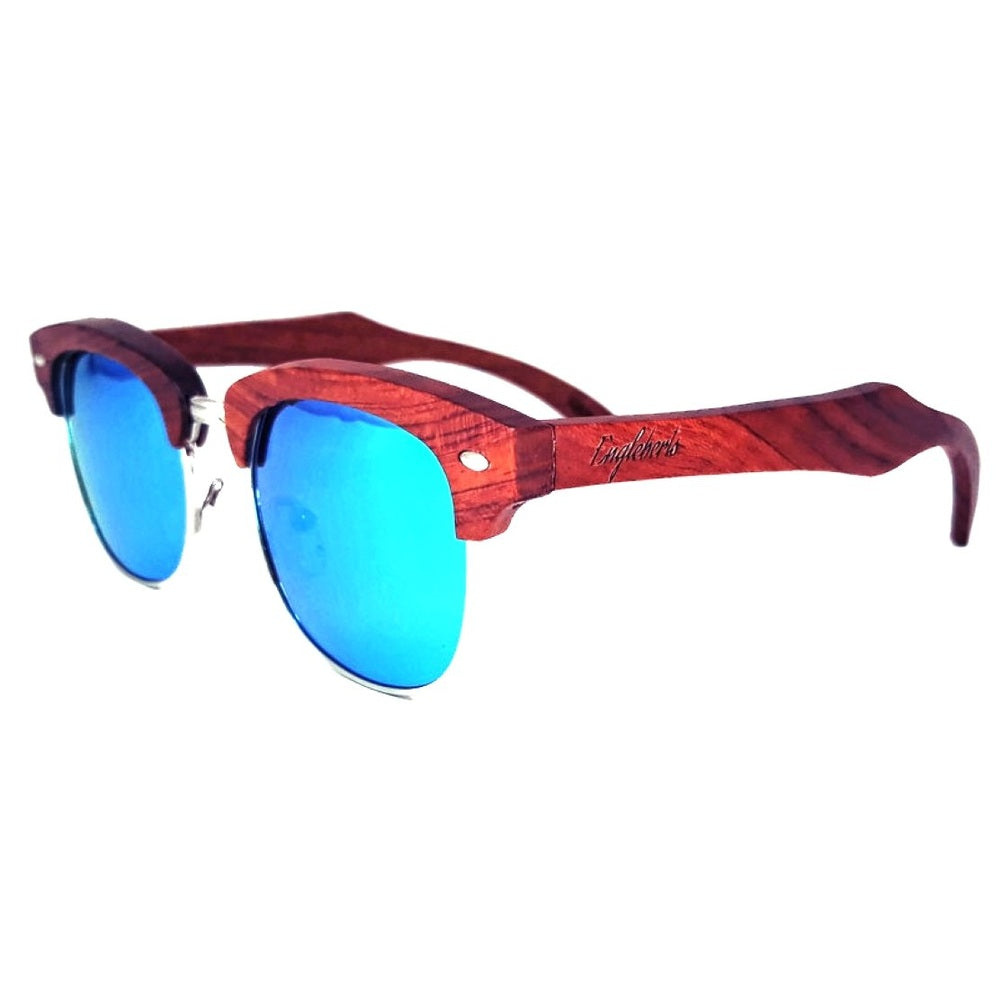 100% Real Brazilian Pear Sandalwood Sunglasses With Ice Blue Lenses - Engleberts