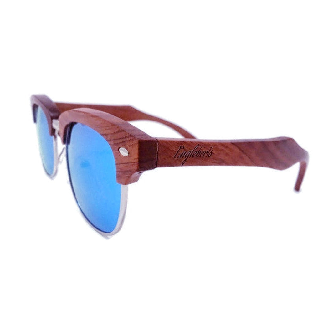 100% Real Brazilian Pear Sandalwood Sunglasses With Ice Blue Lenses - Engleberts